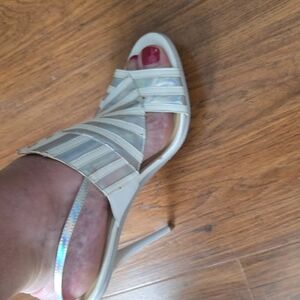 GX by Gwen Stefani Cream and Silver Strappy Heels